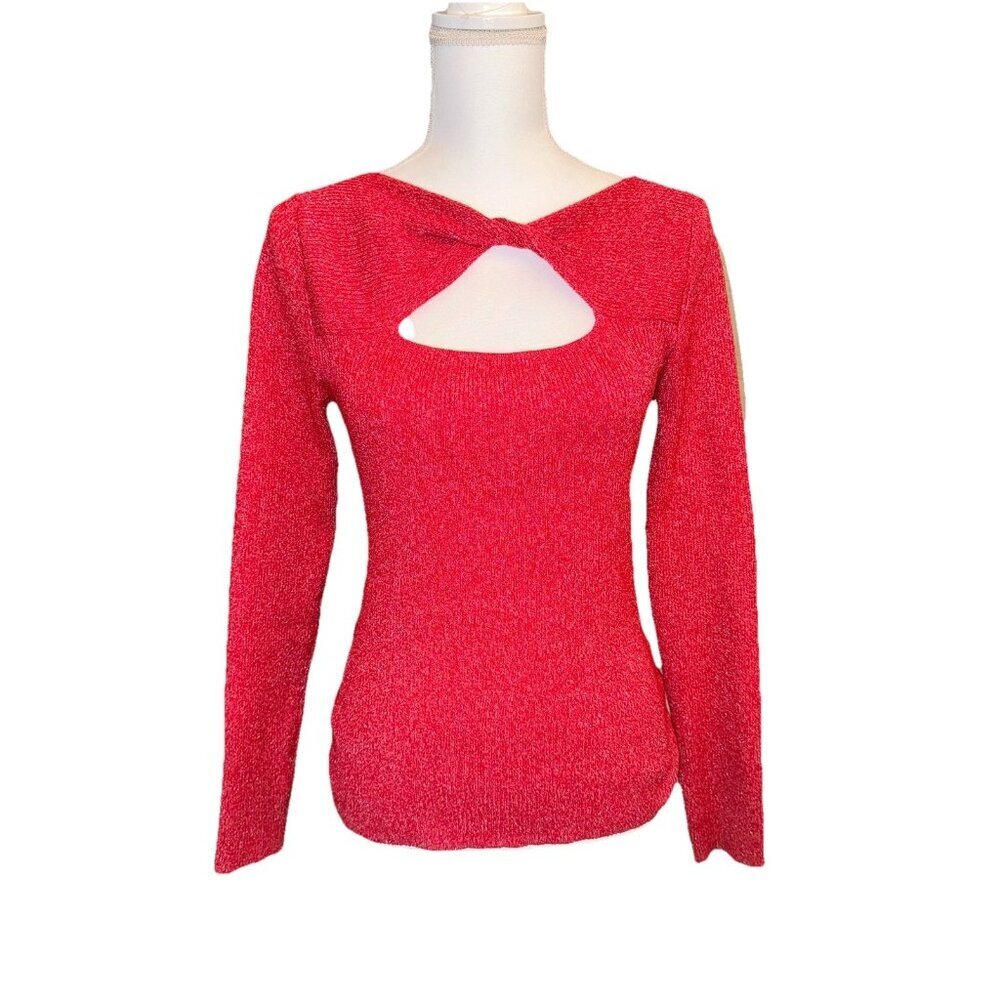 Jessica Simpson Red Sweater Women’s Cleavage Twist Stretch Tight Fit Size Medium